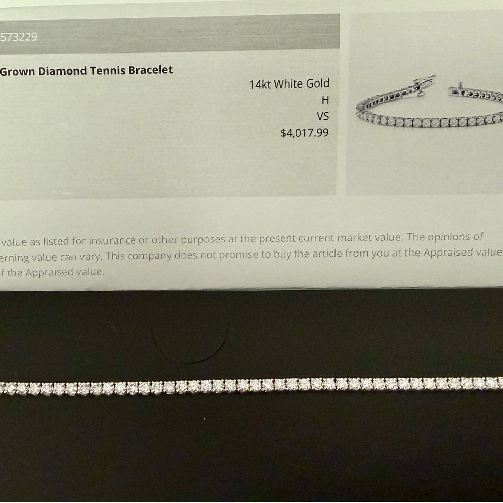 Lab Grown Diamond Tennis Bracelet in White Gold- 5 Karat total weight